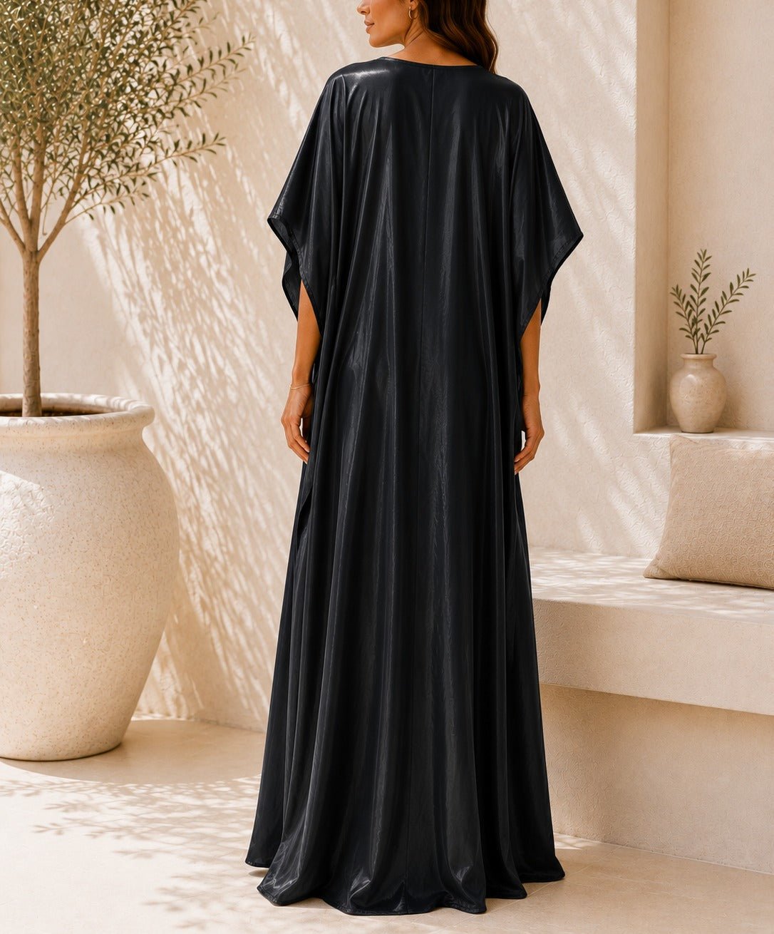 Ladies New Feeling Satin Black Kaftan - StylePhase SA