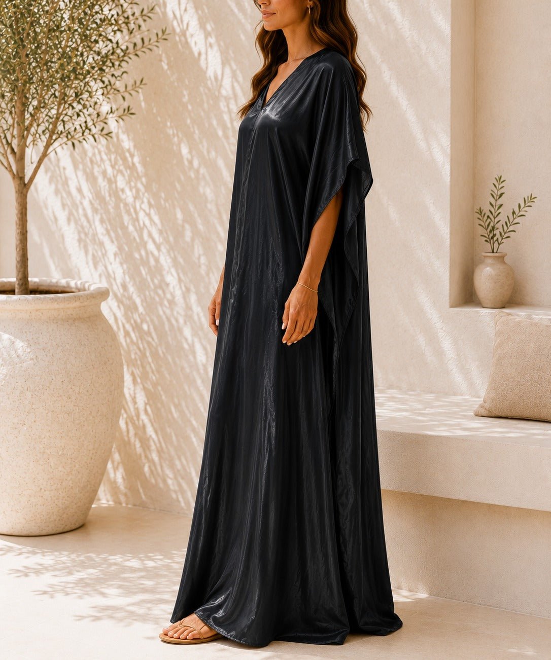 Ladies New Feeling Satin Black Kaftan - StylePhase SA