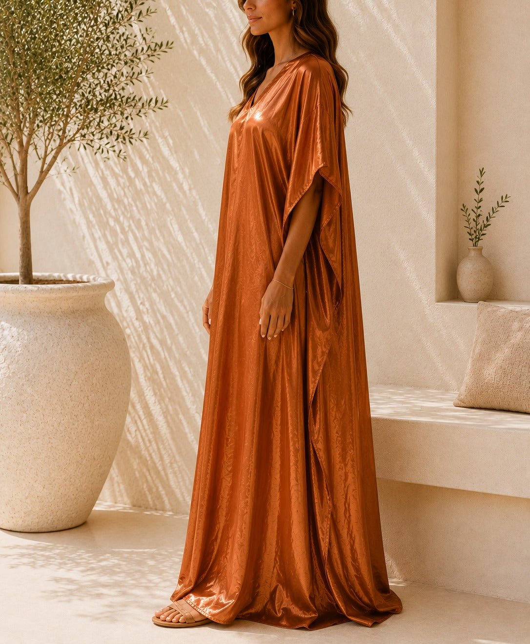 Ladies New Feeling Satin Brown Kaftan - StylePhase SA