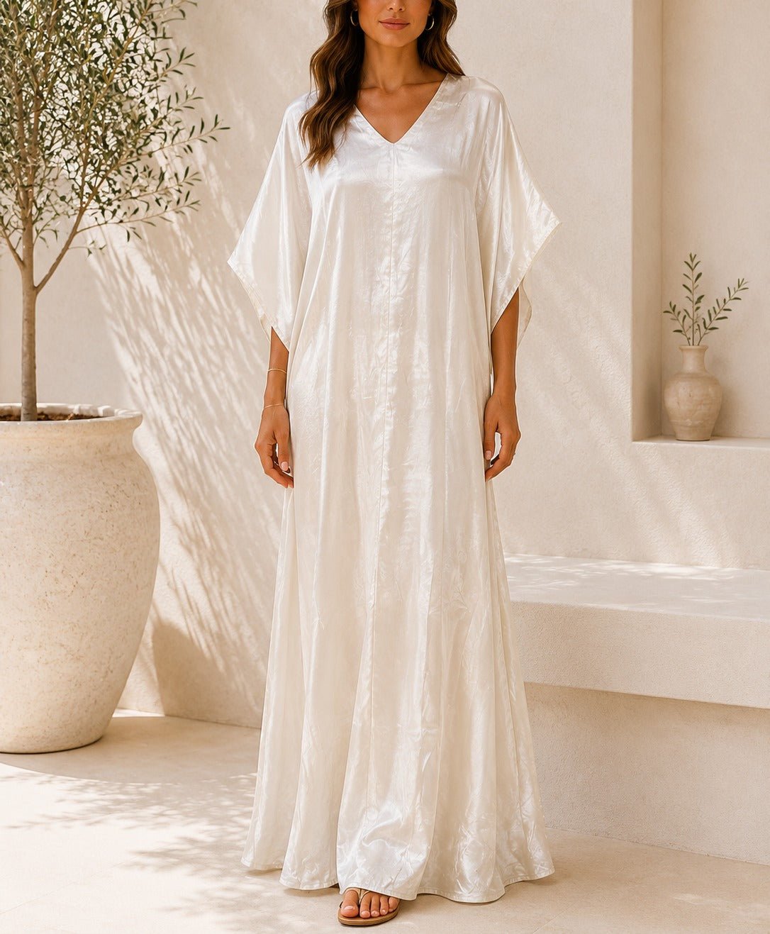 Ladies New Feeling Satin Cream Kaftan - StylePhase SA