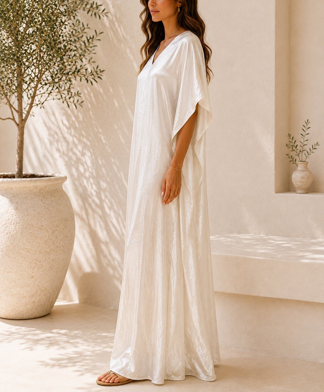 Ladies New Feeling Satin Cream Kaftan - StylePhase SA