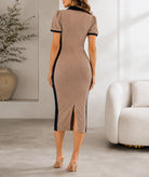 Ladies New Feeling Side Stripe Collar Dress-Brown - StylePhase SA