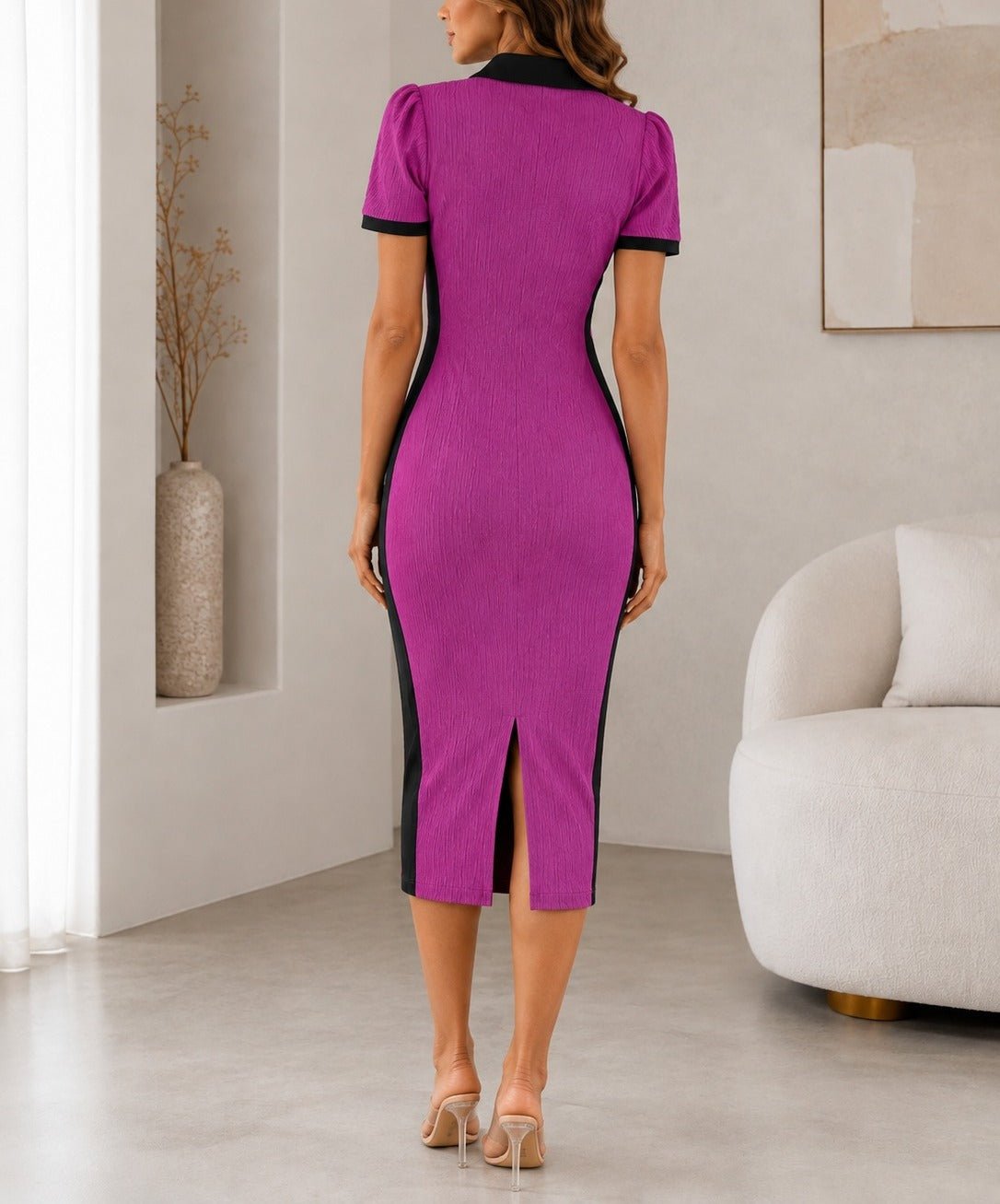 Ladies New Feeling Side Stripe Collar Dress-Cerise - StylePhase SA