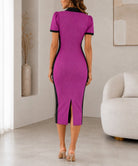Ladies New Feeling Side Stripe Collar Dress-Cerise - StylePhase SA