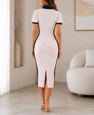 Ladies New Feeling Side Stripe Collar Dress-Cream - StylePhase SA