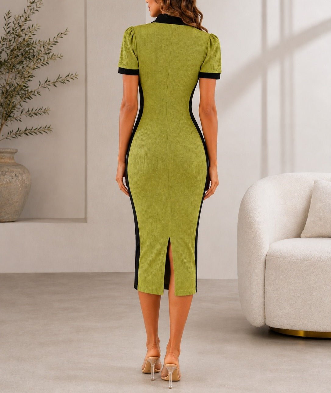 Ladies New Feeling Side Stripe Collar Dress-Green - StylePhase SA