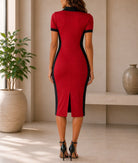 Ladies New Feeling Side Stripe Collar Dress- Red - StylePhase SA