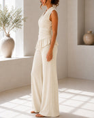 Ladies New Feeling Sleeveless V Neck Two Piece Set- Cream - StylePhase SA