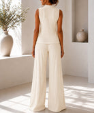 Ladies New Feeling Sleeveless V Neck Two Piece Set- Cream - StylePhase SA