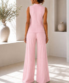 Ladies New Feeling Sleeveless V Neck Two Piece Set-Pink - StylePhase SA