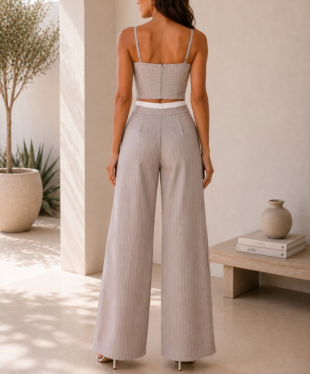 Ladies New Feeling Stone Pinstriped Two Piece Set - StylePhase SA