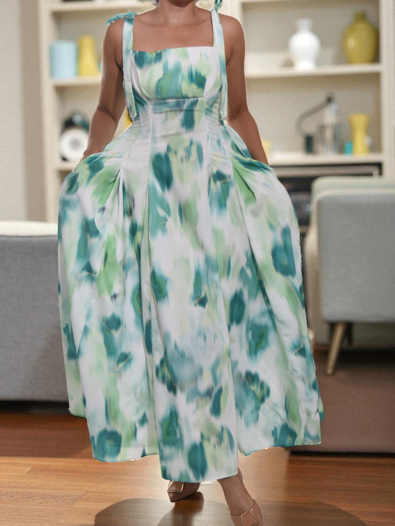 Ladies New Feeling Tie Shoulder Green Pocket Dress - StylePhase SA