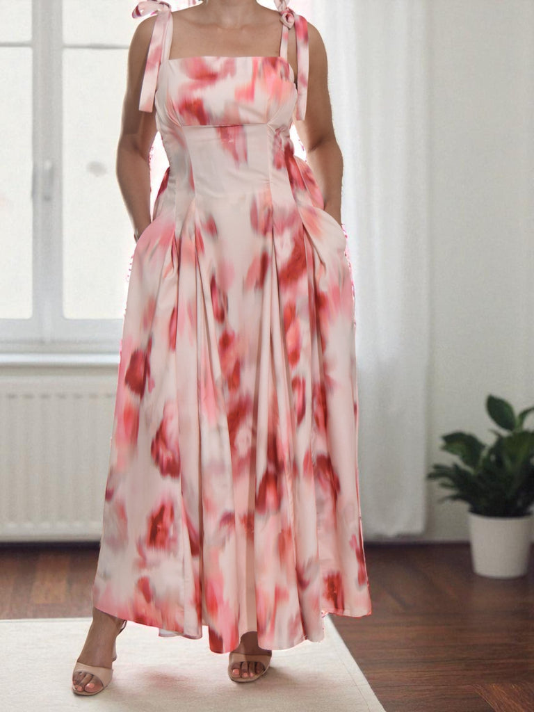 Ladies New Feeling Tie Shoulder Peach Pocket Dress - StylePhase SA