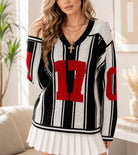 Ladies New Feeling V Neck Black Stripe Sweater - StylePhase SA