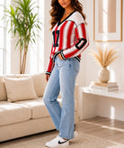 Ladies New Feeling V Neck Red Stripe Sweater - StylePhase SA