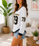 Ladies New Feeling White Baseball Sweater - StylePhase SA