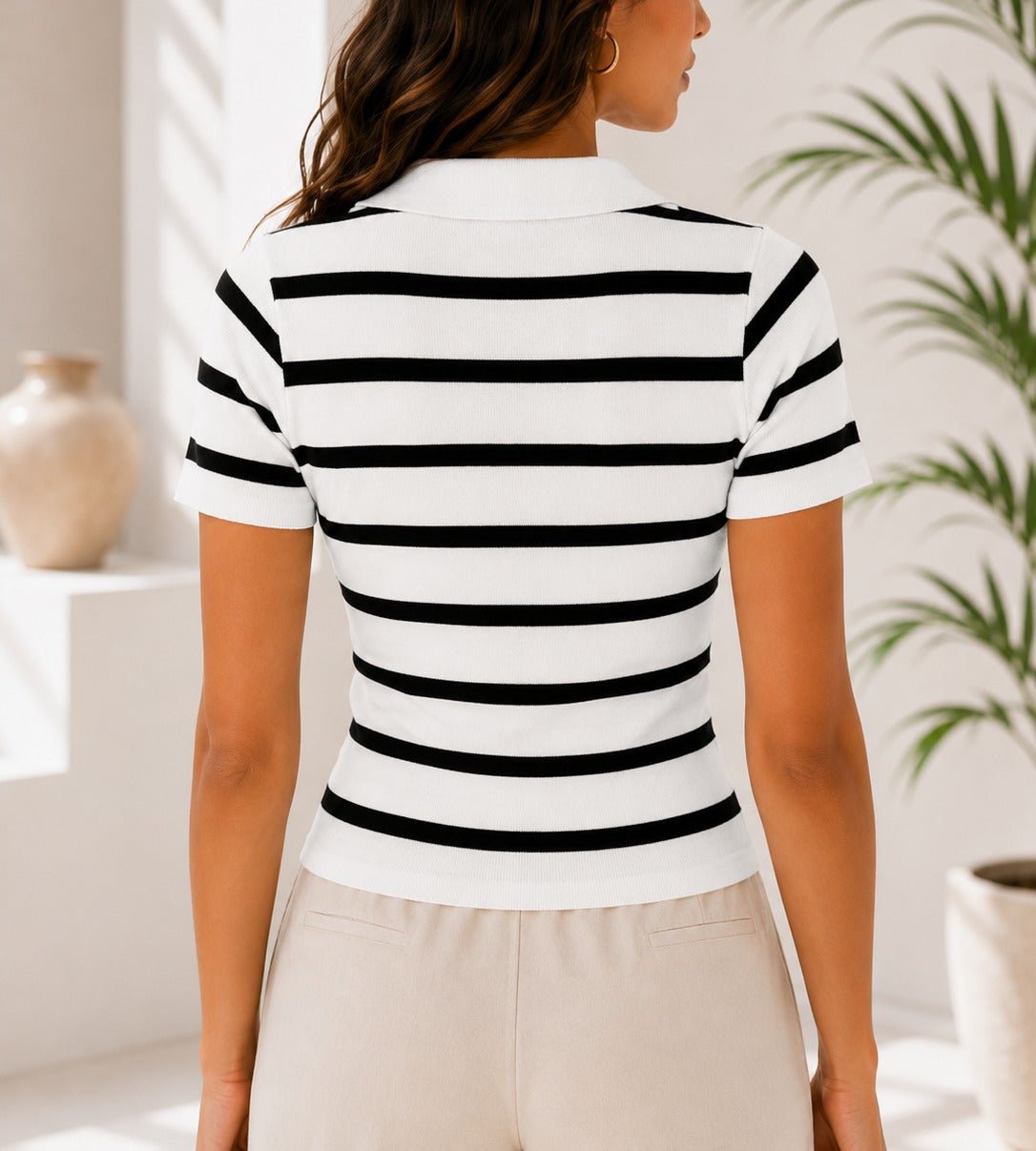 Ladies New Feeling White Collar Stripe Top - StylePhase SA