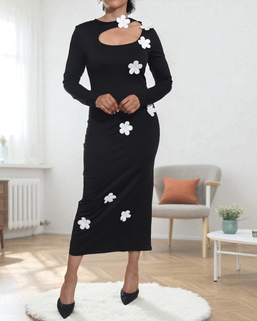 Ladies New Feeling White Flower Open Chest Bodycon - StylePhase SA