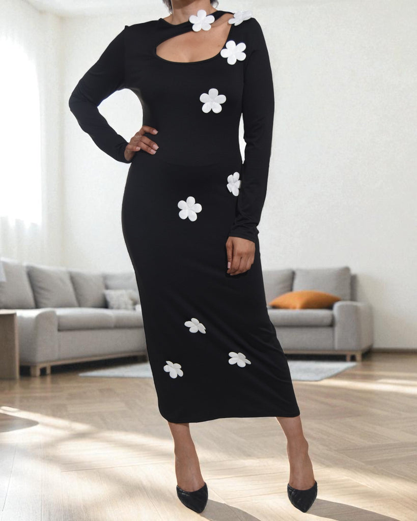 Ladies New Feeling White Flower Open Chest Bodycon - StylePhase SA