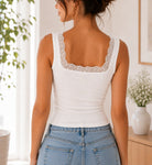 Ladies New Feeling White Lace Trim Vest - StylePhase SA