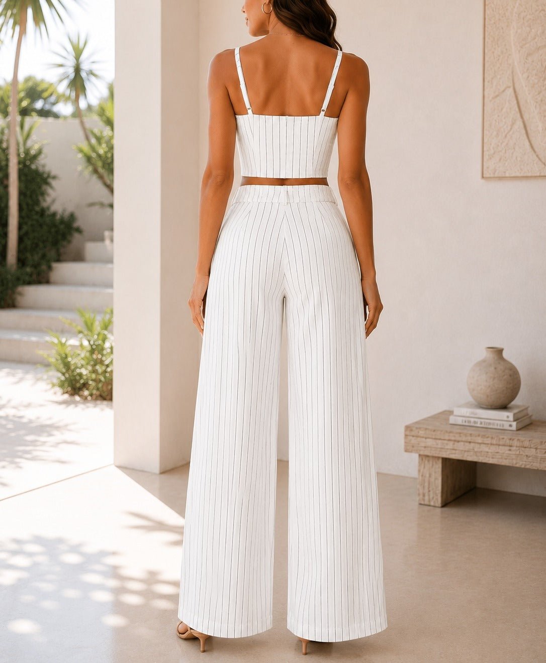 Ladies New Feeling White Pinstriped Two Piece Set - StylePhase SA