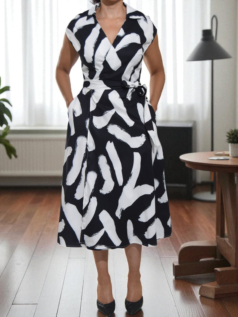 Ladies New Feeling Wrap Dress - Black And White - StylePhase SA
