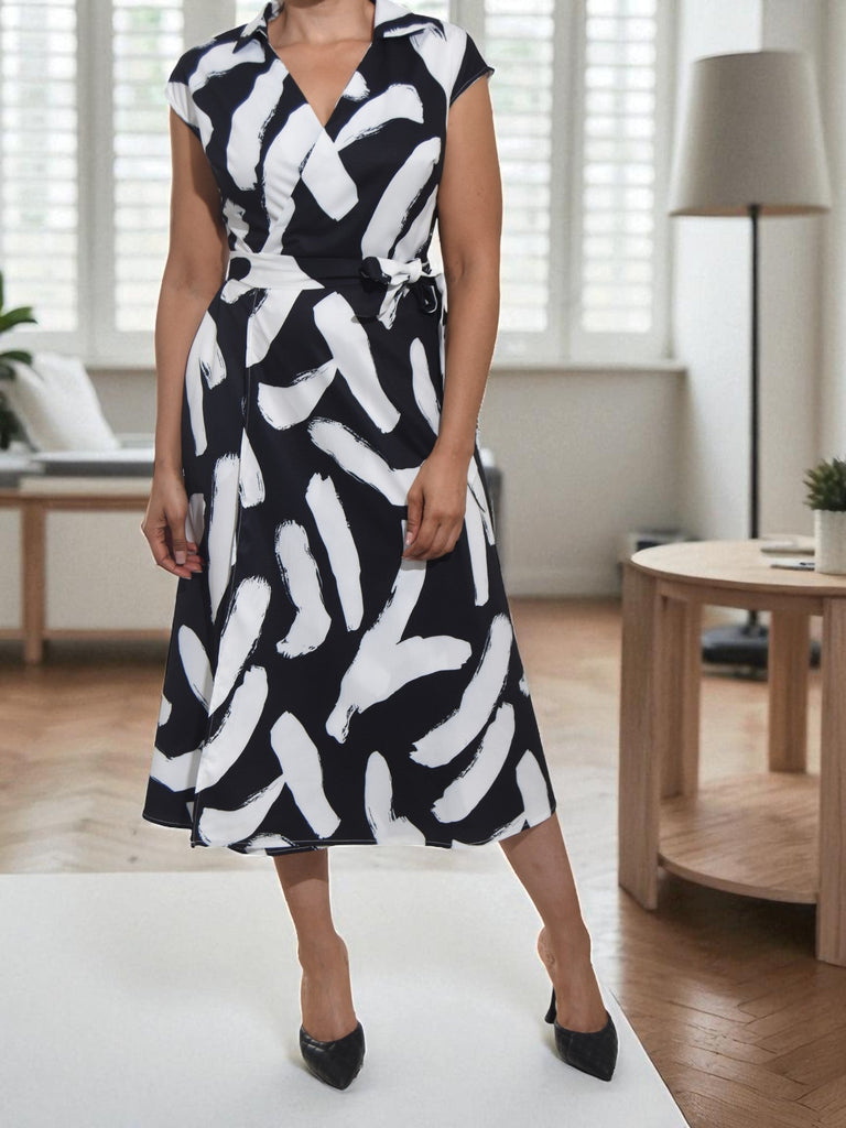 Ladies New Feeling Wrap Dress - Black And White - StylePhase SA