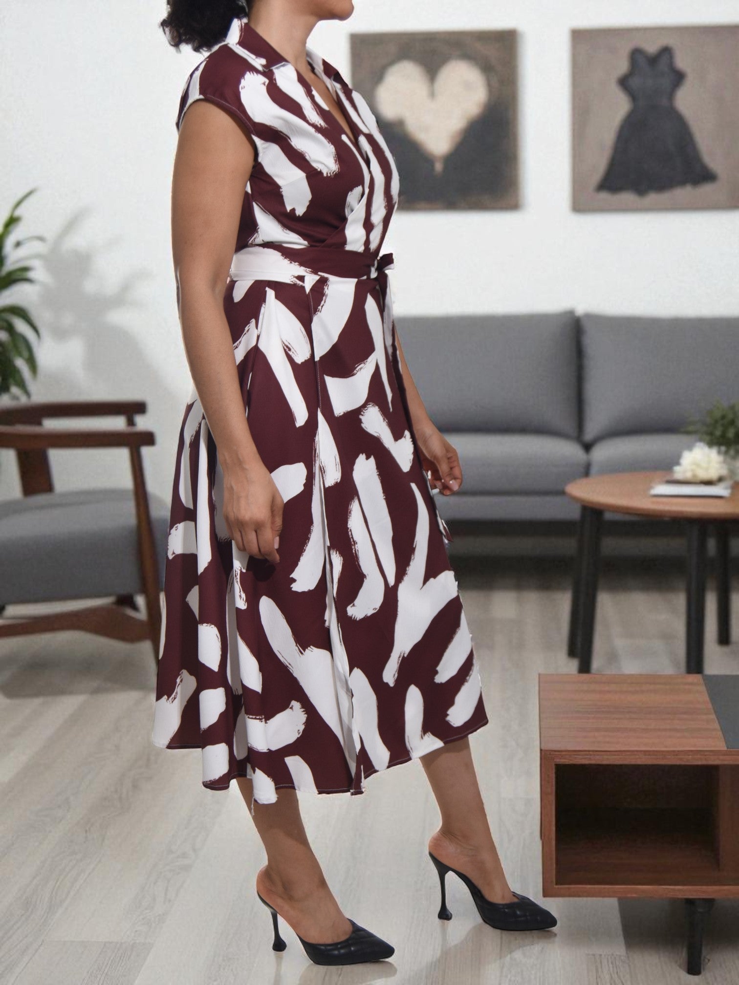 Ladies New Feeling Wrap Dress - Brown And White - StylePhase SA