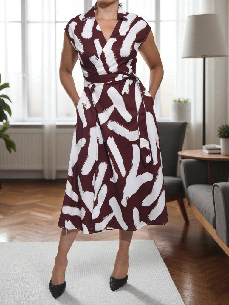 Ladies New Feeling Wrap Dress - Brown And White - StylePhase SA