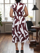 Ladies New Feeling Wrap Dress - Brown And White - StylePhase SA
