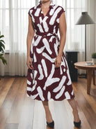 Ladies New Feeling Wrap Dress - Brown And White - StylePhase SA