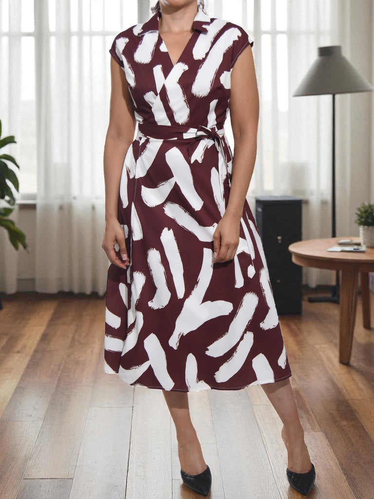 Ladies New Feeling Wrap Dress - Brown And White - StylePhase SA