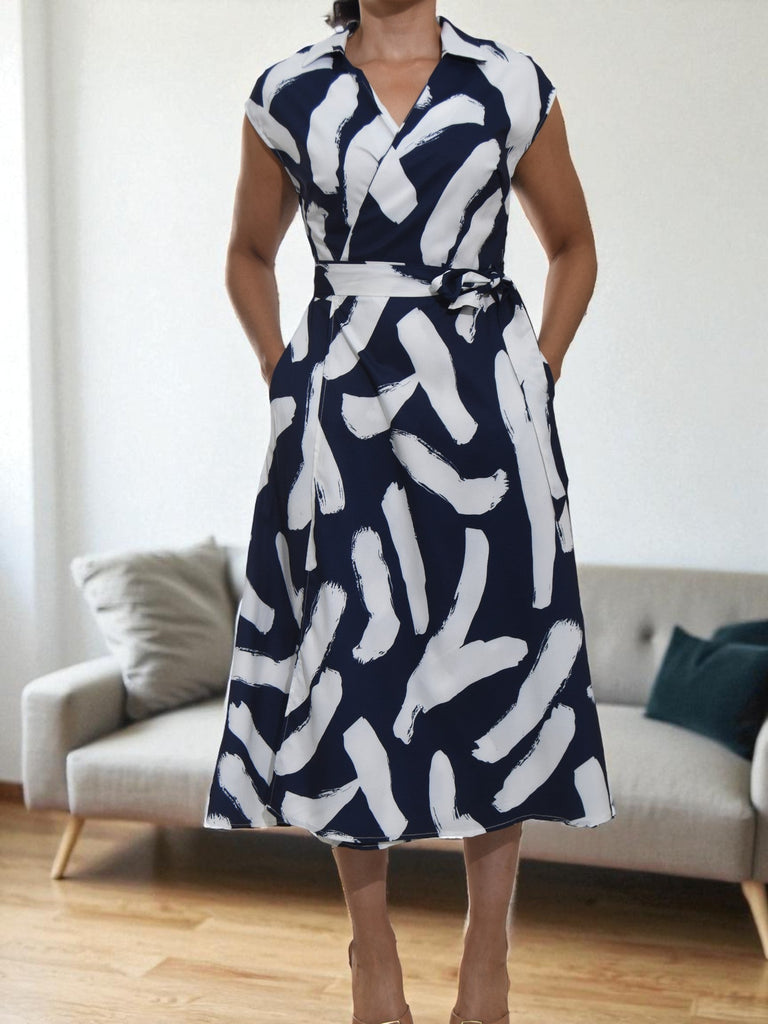 Ladies New Feeling Wrap Dress - Navy And White - StylePhase SA