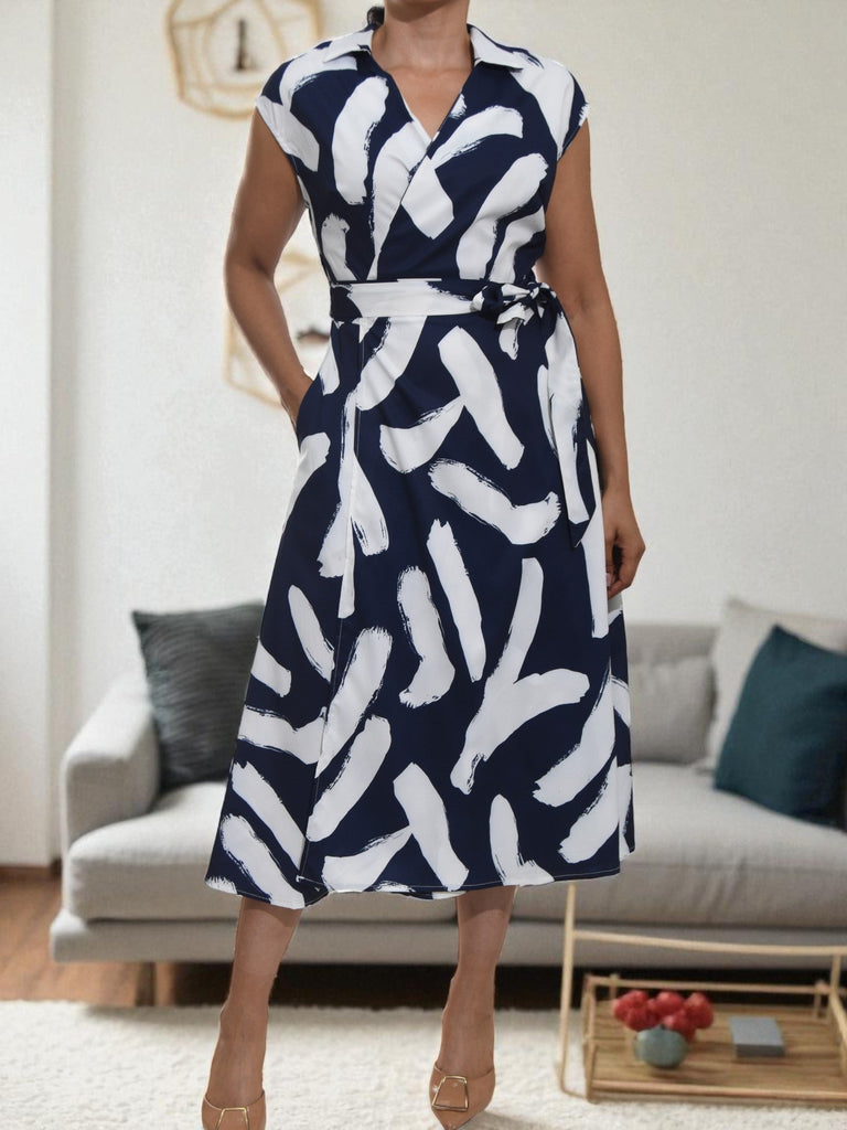 Ladies New Feeling Wrap Dress - Navy And White - StylePhase SA