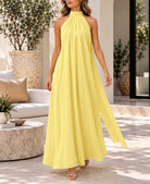 Ladies New Feeling Yellow High Neckline Draped Maxi Dress - StylePhase SA