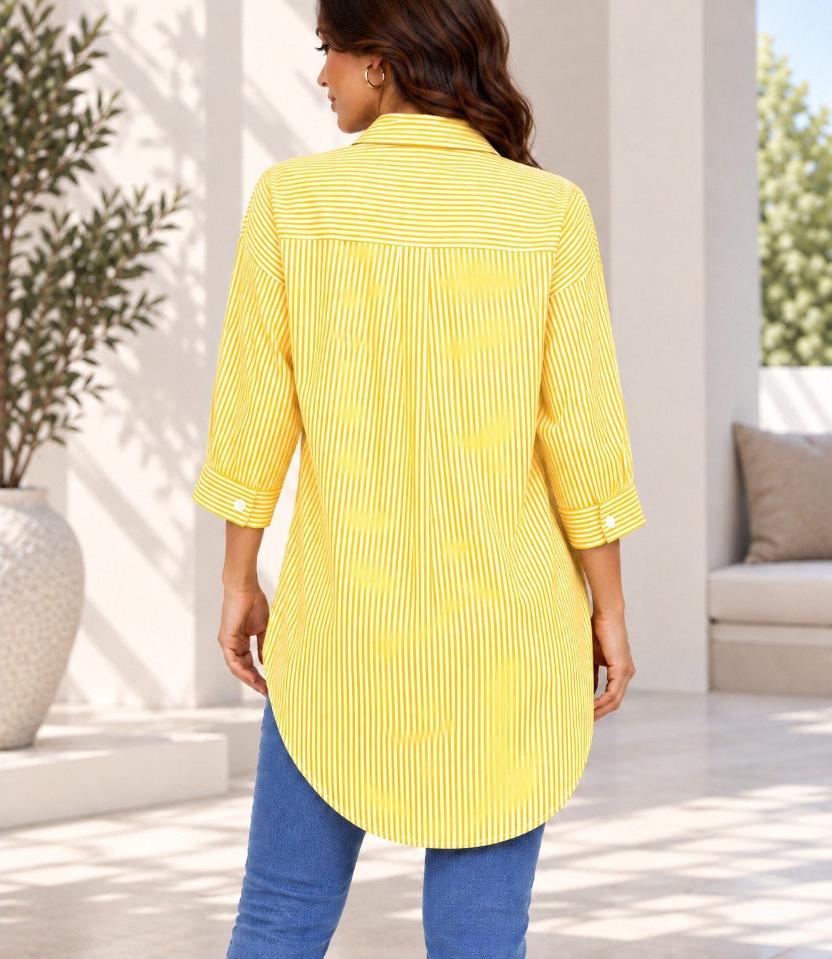 Ladies New Feeling Yellow Striped Rhinestone Shirt - StylePhase SA