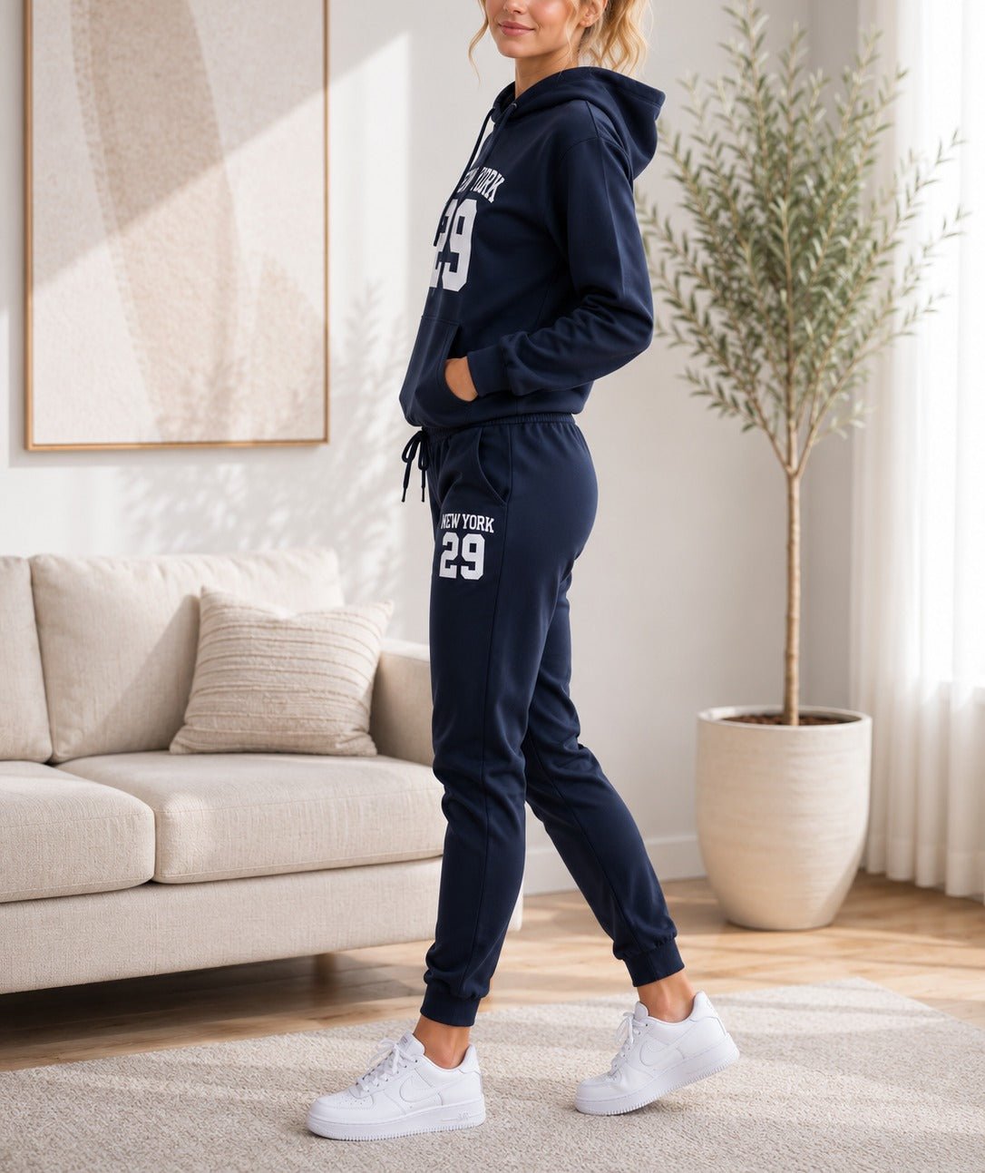 Ladies New York Printed Fleece Tracksuit Set - Navy - StylePhase SA
