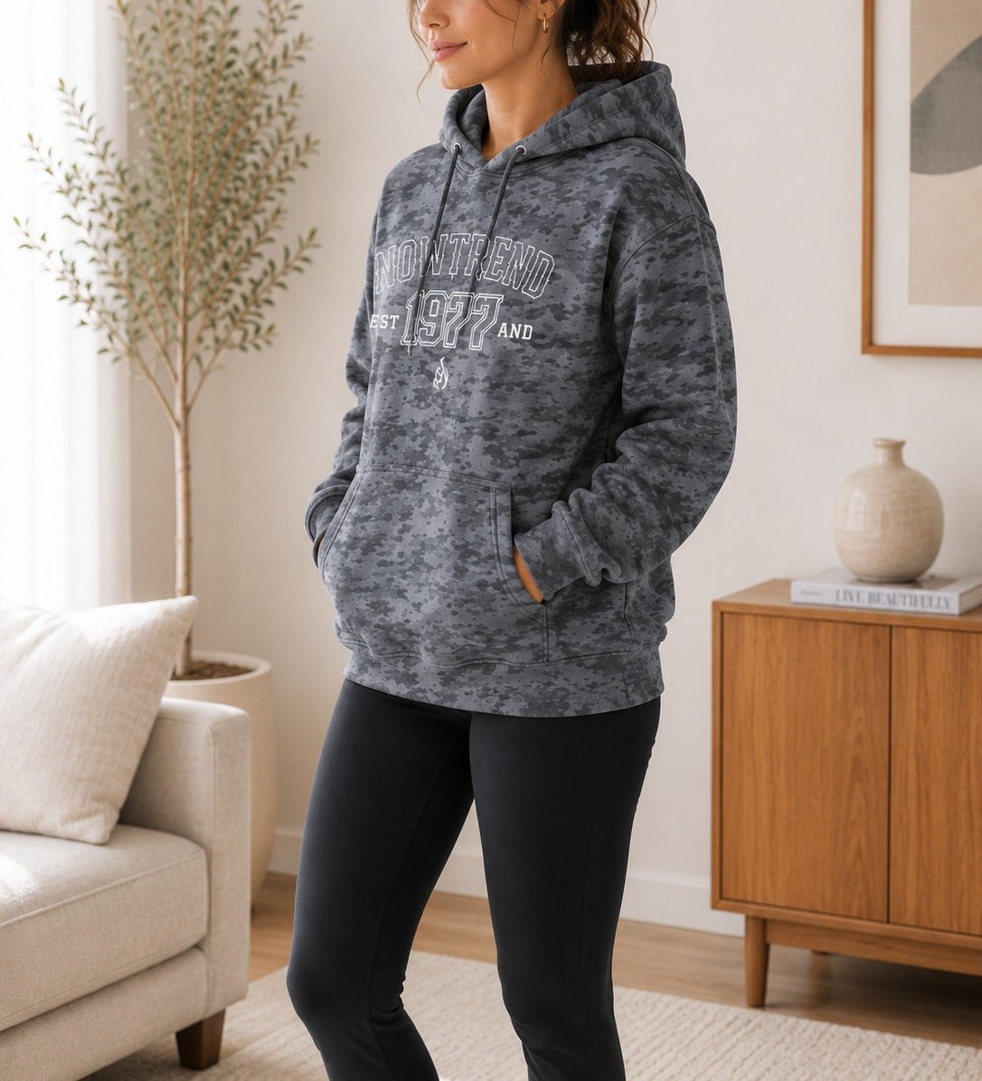 Ladies Now Trend Printed Hoody top - Dark Grey Shaded - StylePhase SA