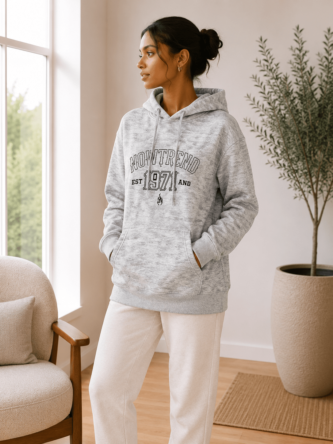 Ladies Now Trend printed Hoody Top - Grey Shaded - StylePhase SA