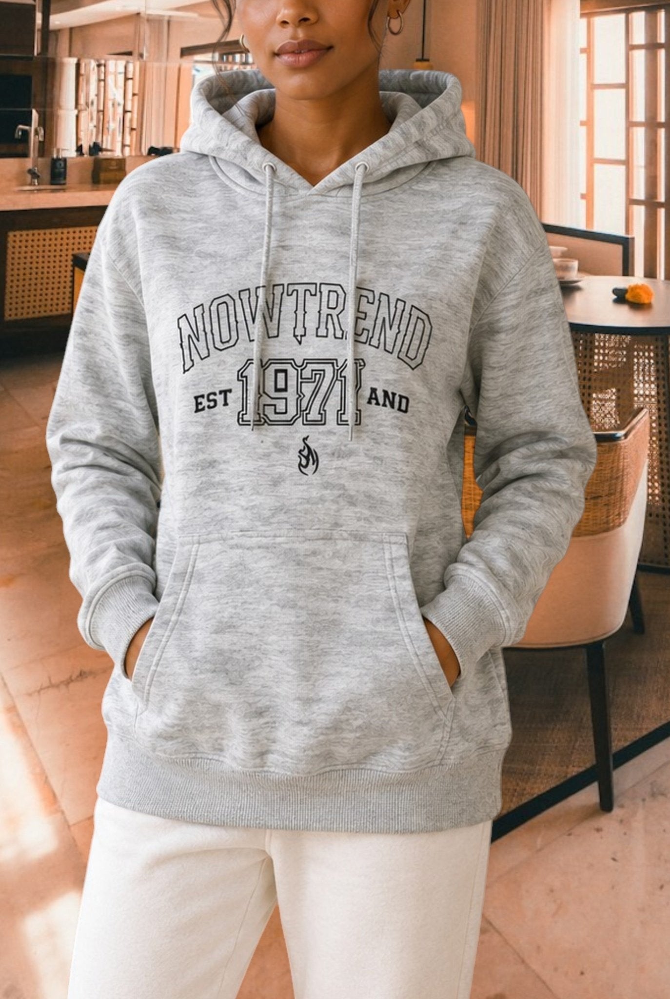 Ladies Now Trend printed Hoody Top - Grey Shaded - StylePhase SA