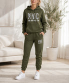 Ladies NYC Printed Fleece Tracksuit Set - Olive - StylePhase SA