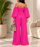 Ladies Off Shoulder Balloon Sleeve 2 piece Set-Hot Pink - StylePhase SA
