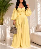 Ladies Off Shoulder Balloon Sleeve 2 piece Set-Yellow - StylePhase SA