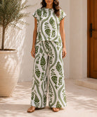 Ladies Olive Botanical Print Two Piece Set - StylePhase SA