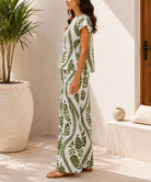 Ladies Olive Botanical Print Two Piece Set - StylePhase SA