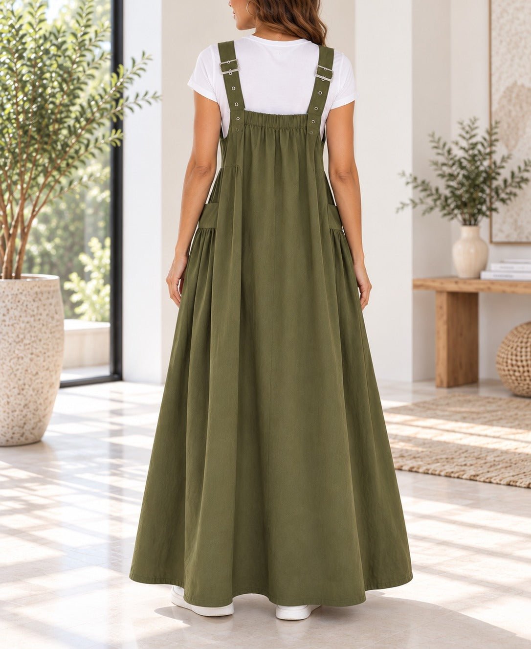 Ladies Olive Buckle Strap Side Pocket Maxi Dress - StylePhase SA