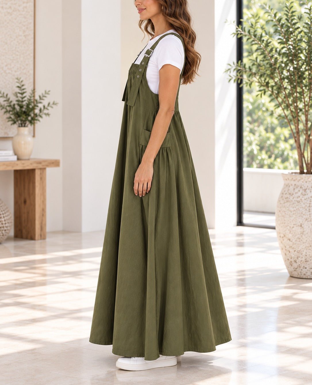 Ladies Olive Buckle Strap Side Pocket Maxi Dress - StylePhase SA