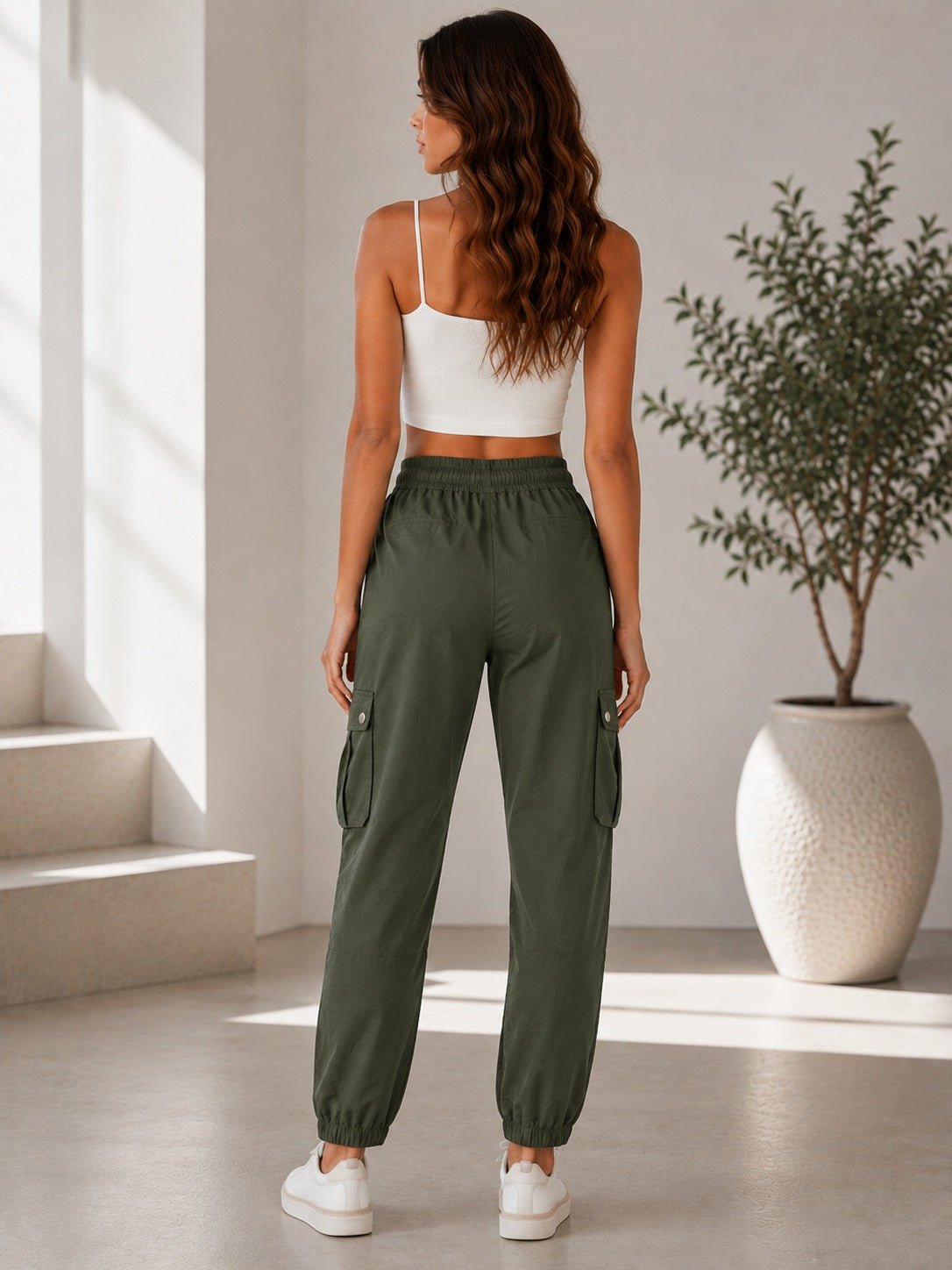 Ladies Olive Button Detail Cargo Pants - StylePhase SA