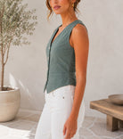 Ladies Olive Button V-neck Waistcoat - StylePhase SA