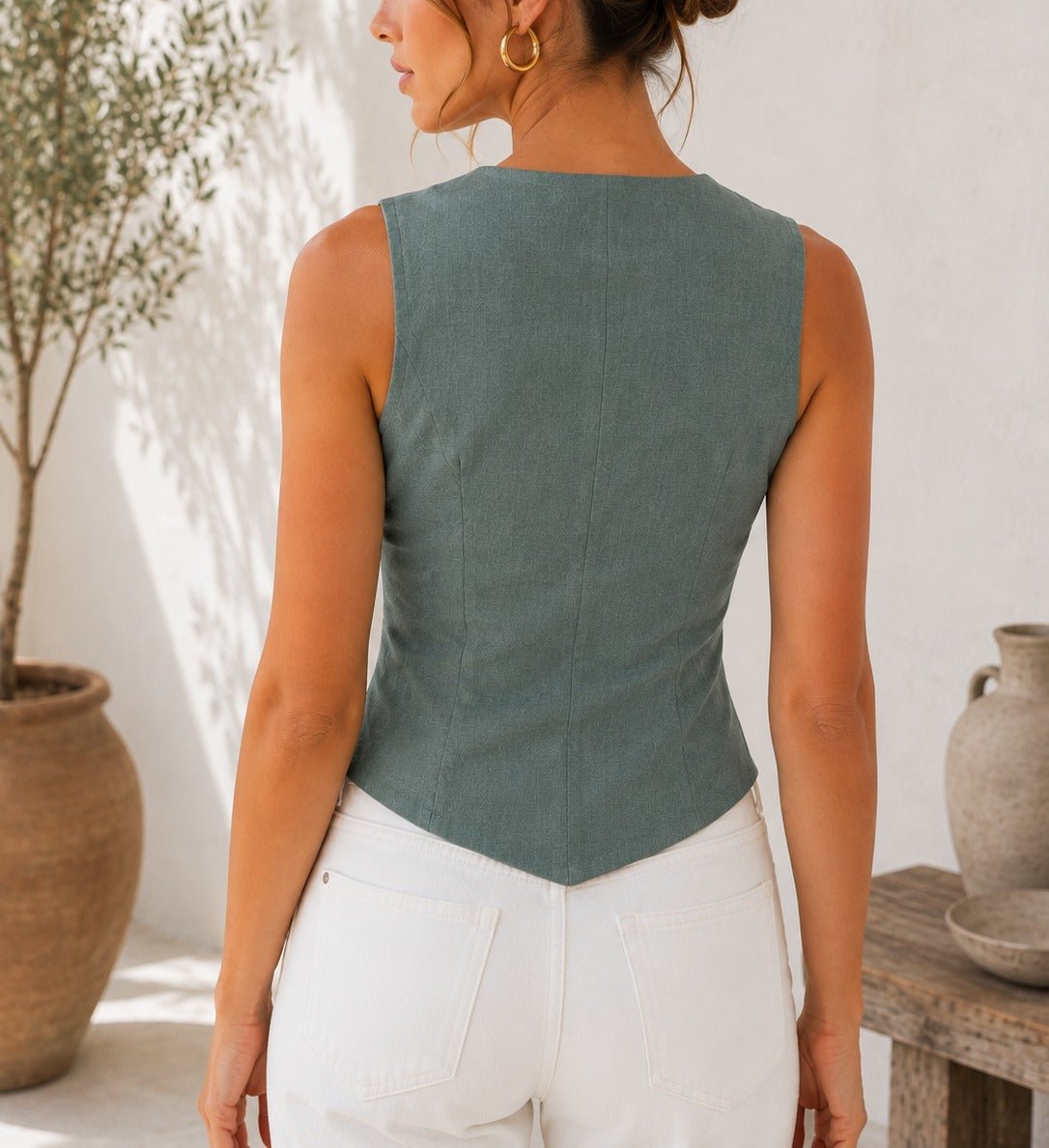 Ladies Olive Button V-neck Waistcoat - StylePhase SA